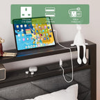 Floating Bed Frame Upholstered Platform with Storage Shelf