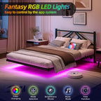Floating Bed Frame with LED Lights Charging Station