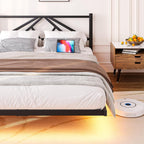 Floating Bed Frame with LED Lights Charging Station