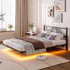 Floating Bed Frame with LED Lights Charging Station
