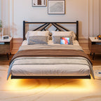 Floating Bed Frame with LED Lights Charging Station