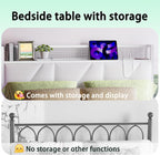 Floating Bed Frame with Upholstered Headboard Storage