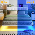 Floating Bed Frame with Upholstered Headboard Storage
