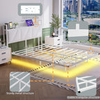 Floating Bed Frame with Upholstered Headboard Storage