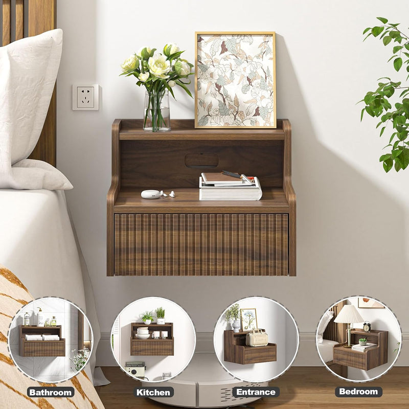 Floating Bedside Table Small Wall Mounted Nightstand (Set of 2)