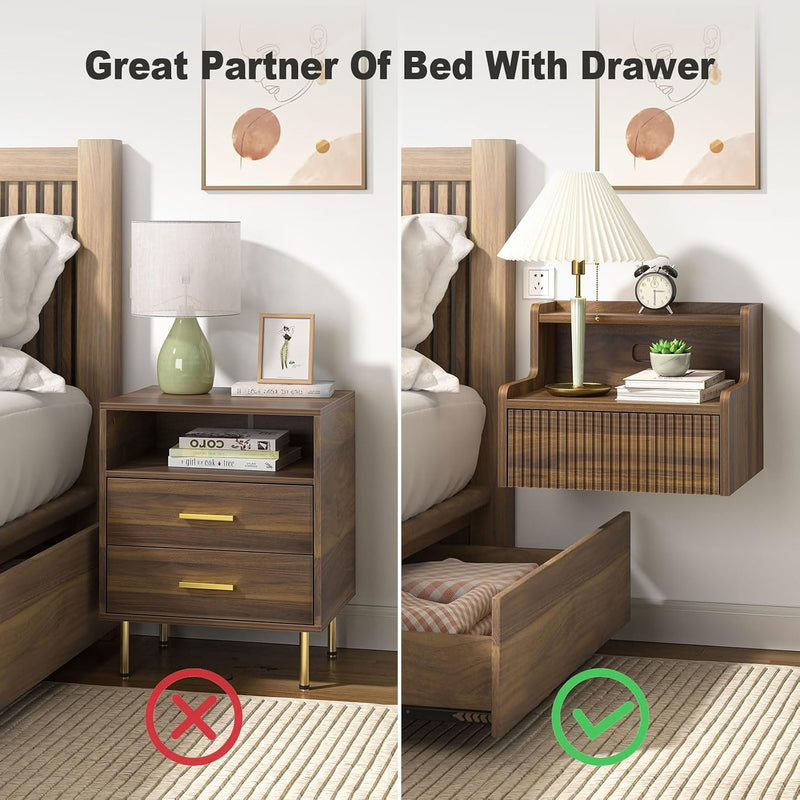Floating Bedside Table Small Wall Mounted Nightstand (Set of 2)