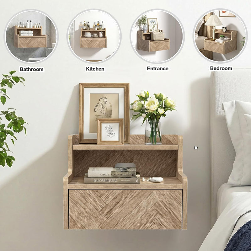 Floating Bedside Table Small Wall Mounted Nightstand (Set of 2)