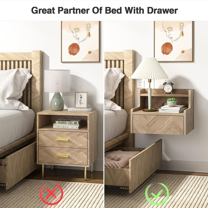Floating Bedside Table Small Wall Mounted Nightstand (Set of 2)