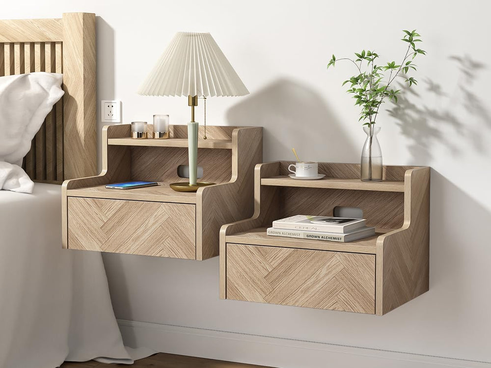 Floating Bedside Table Wall Mount Nightstand with Drawer (Set of 2)