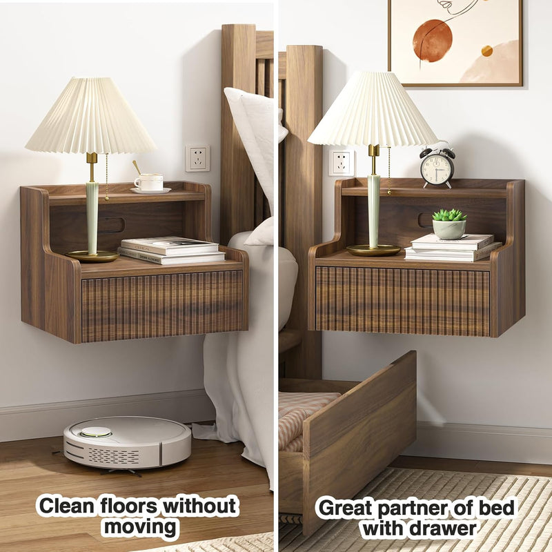 Floating Bedside Table Wall Mounted Nightstand with Drawer (Set of 2)