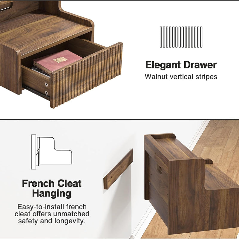 Floating Bedside Table Wall Mounted Nightstand with Drawer (Set of 2)