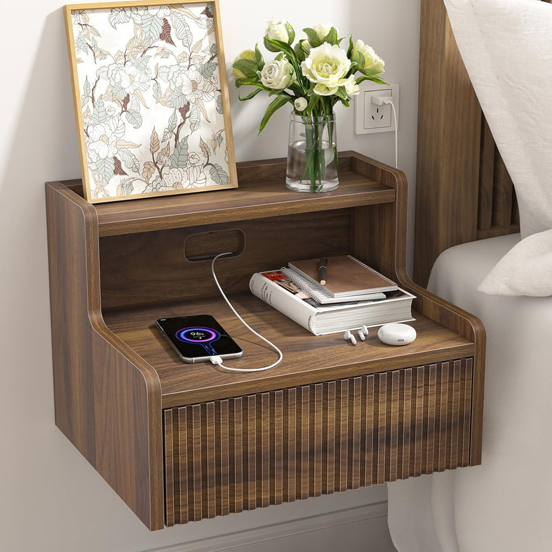Floating Bedside Table Wall Mounted Nightstand with Drawer (Set of 2)
