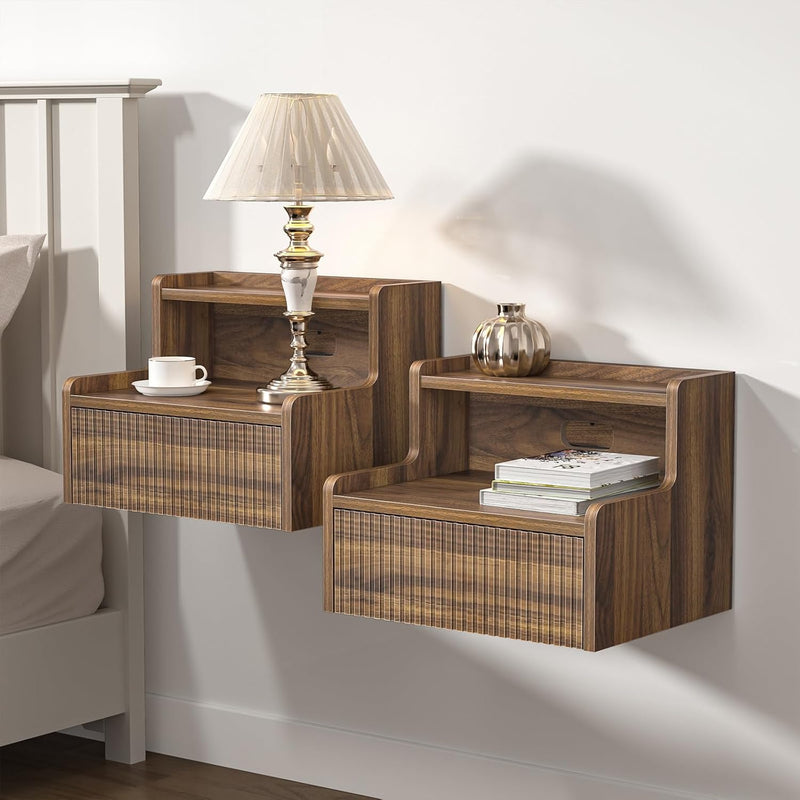Floating Bedside Table Wall Mounted Side Bedroom 40x32x30CM (Set of 2)