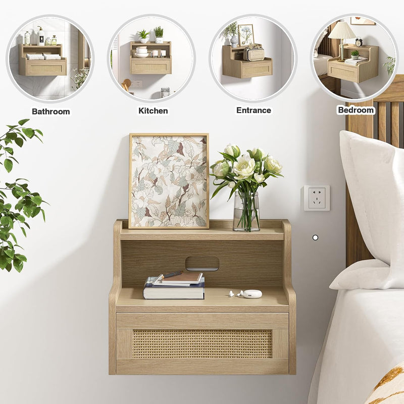 Floating Bedside Table Wall Mounted Side Bedroom 40x32x30CM (Set of 2)