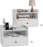 Floating Bedside Tables with Lights -Function Adjustable (Set of 2)