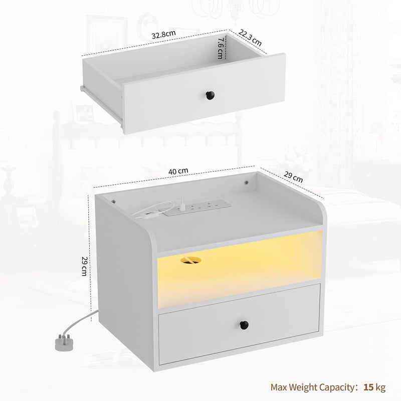 Floating Bedside Tables Multi-Function Adjustable Lighting and (Set of 2)