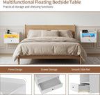 Floating Bedside Tables with Lights -Function Adjustable (Set of 2)