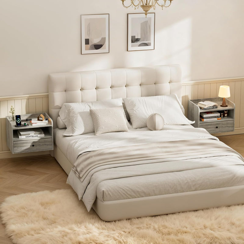 Floating Bedside Tables Multi-Function Adjustable Lighting and (Set of 2)