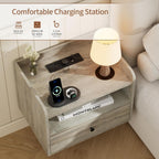 Floating Bedside Tables with Lights -Function Adjustable (Set of 2)
