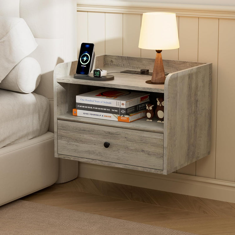 Floating Bedside Tables Multi-Function Adjustable Lighting and (Set of 2)