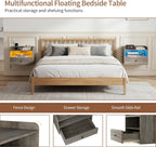 Floating Bedside Tables with Lights -Function Adjustable (Set of 2)