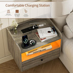 Floating Bedside Tables with Lights -Function Adjustable (Set of 2)