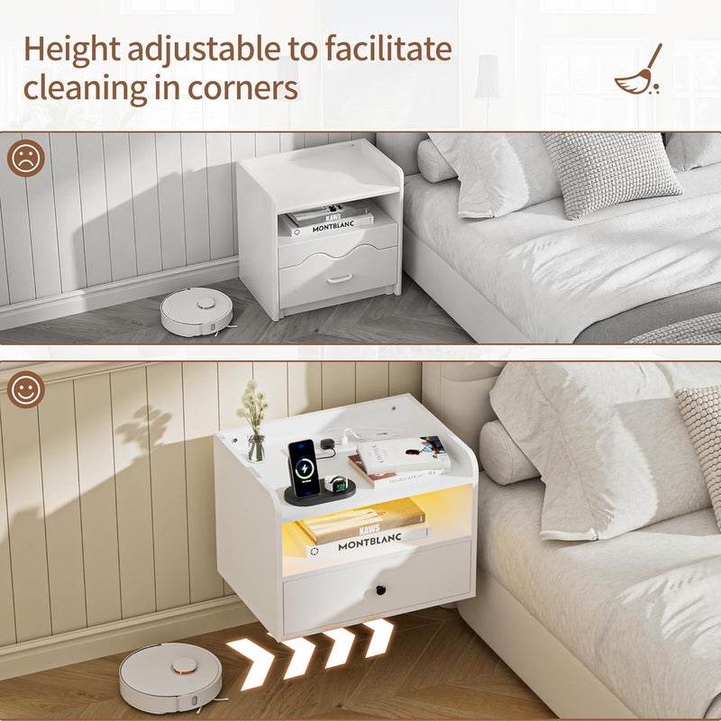 Floating Bedside Tables Multi-Function Adjustable Lighting and (Set of 2)