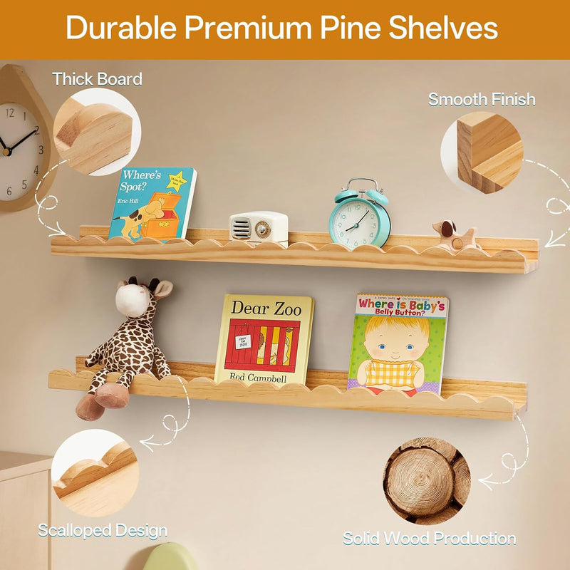 Floating Bookshelf Scalloped Nursery Book Shelves 4pcs