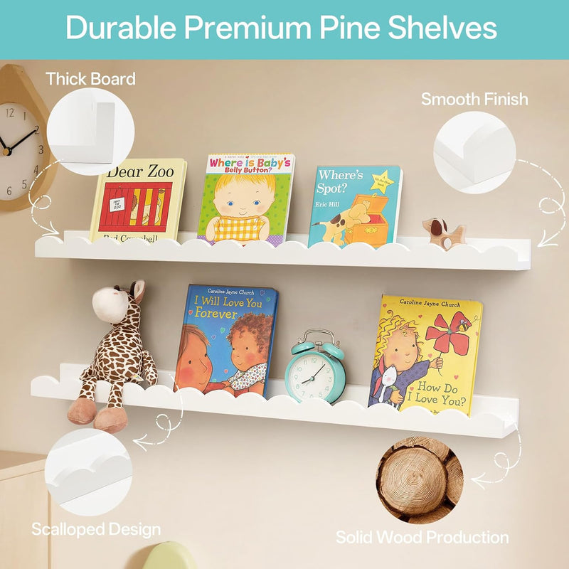 Floating Bookshelf Scalloped Nursery Book Shelves 4pcs