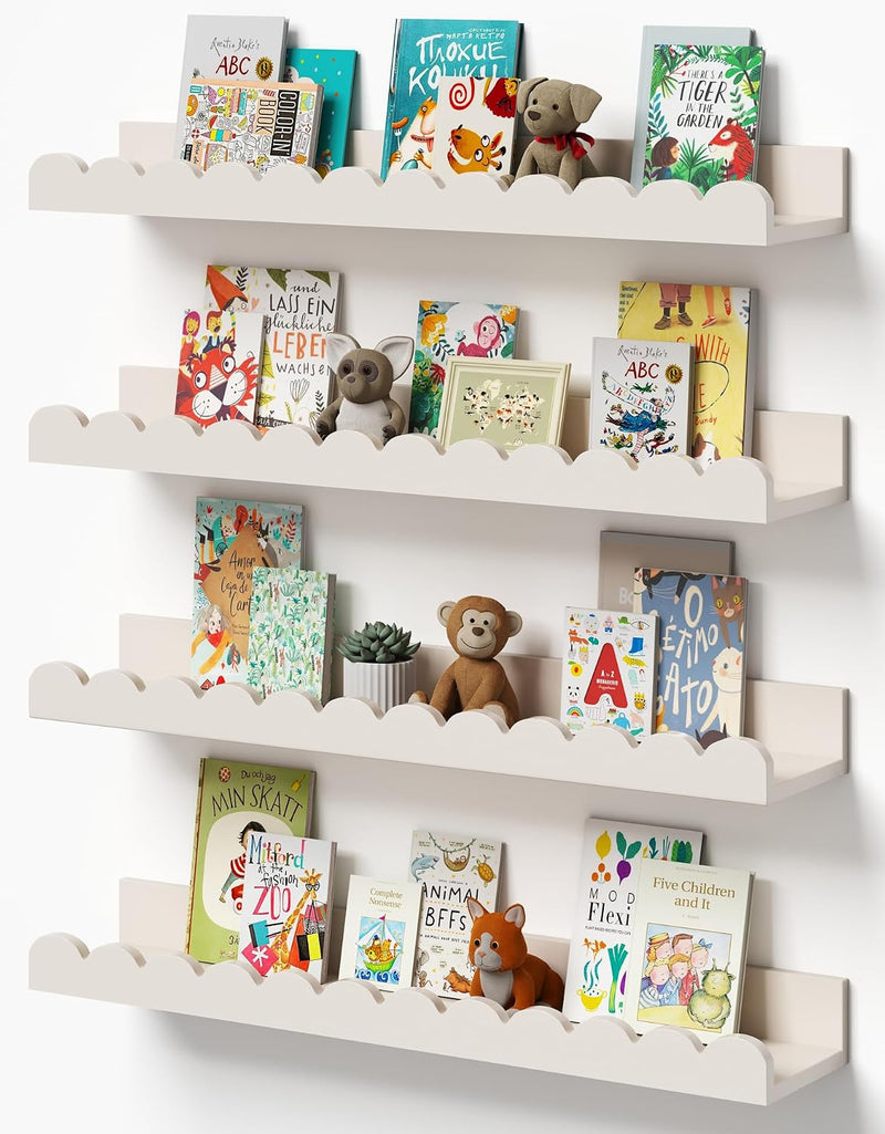 Floating Bookshelf Scalloped Nursery Book Shelf 2pcs