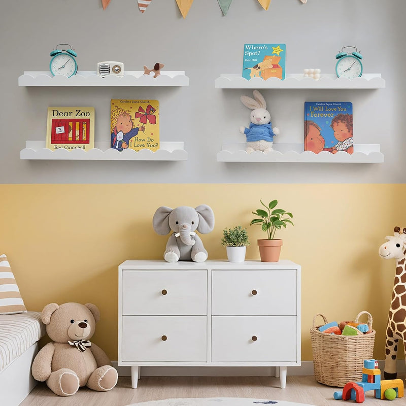 Floating Bookshelf Scalloped Nursery Book Shelves 4pcs
