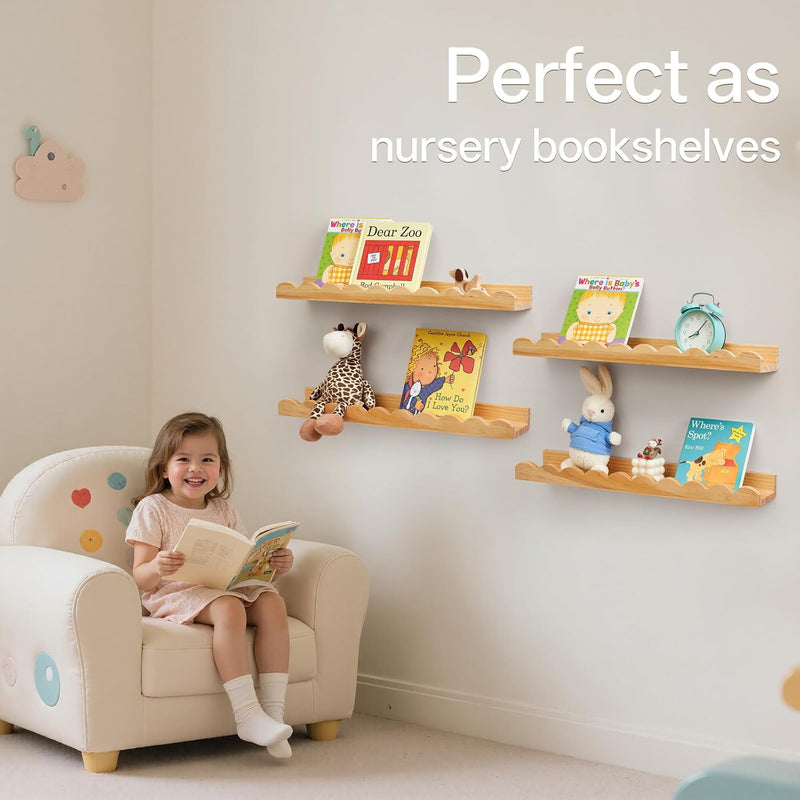 Floating Bookshelf Scalloped Nursery Book Shelf 2pcs