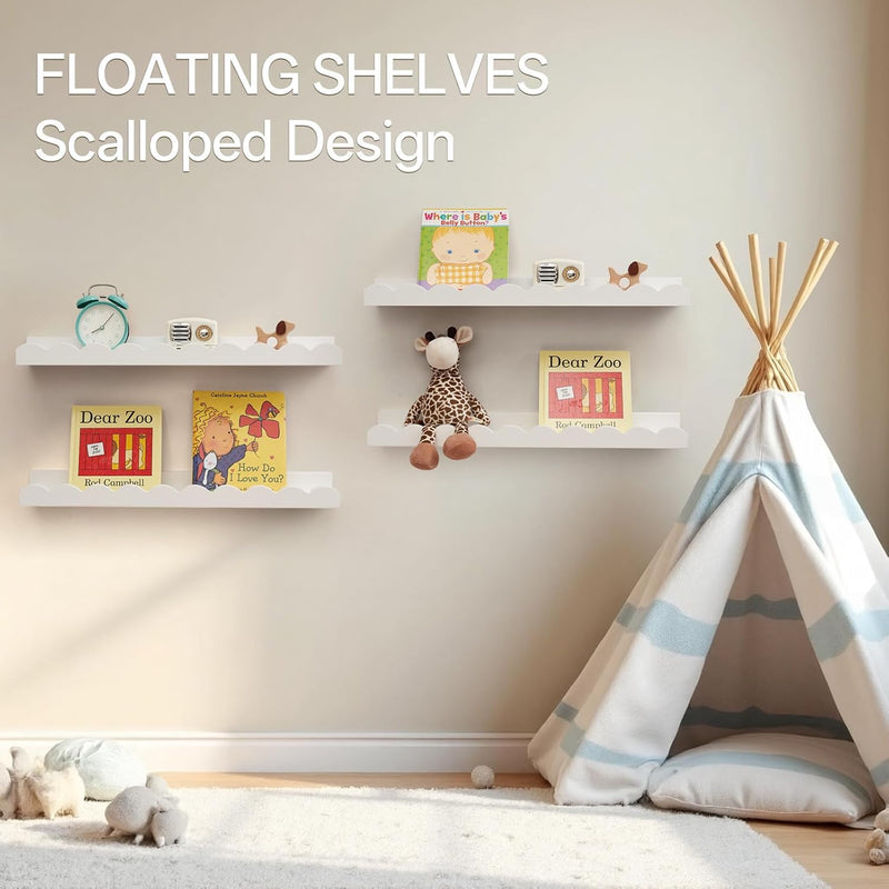 Floating Bookshelf Scalloped Nursery Book Shelves 4pcs