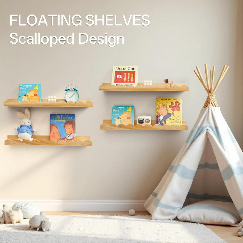Floating Bookshelf Scalloped Nursery Book Shelves 4pcs