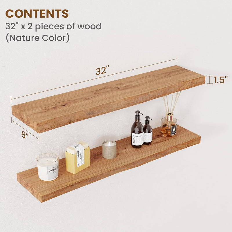 Floating Shelves for Wall Decor Rustic Solid (Set of 2)
