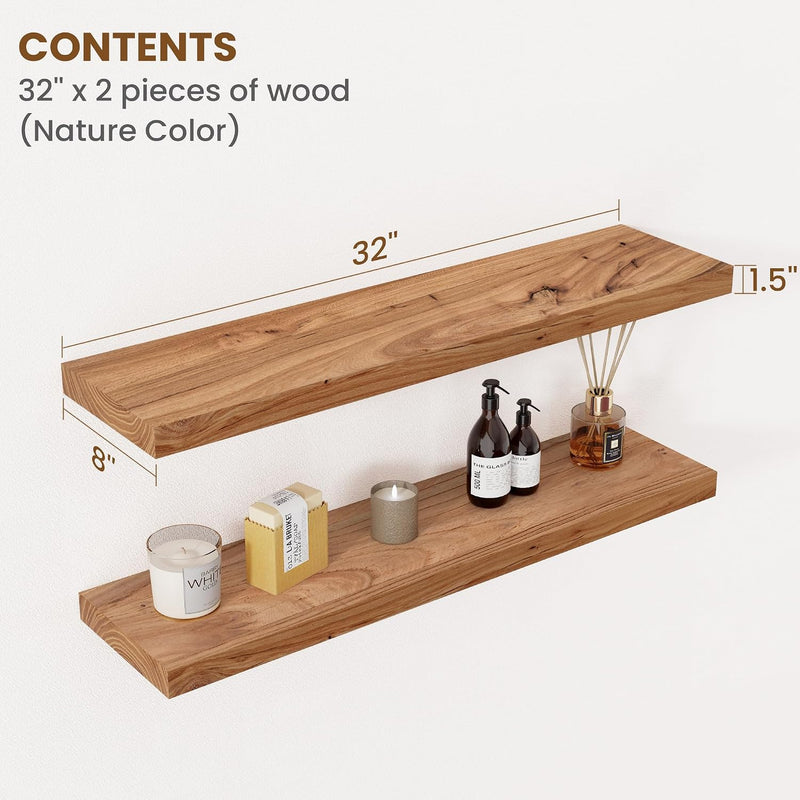 Floating Shelves for Wall Decor Rustic Solid (Set of 2)