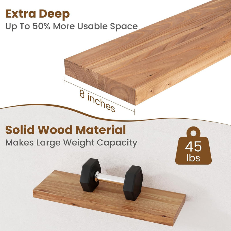 Floating Shelves for Wall Decor Rustic Solid (Set of 2)