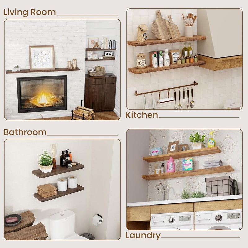 Floating Shelves for Wall Decor Rustic Solid (Set of 2)