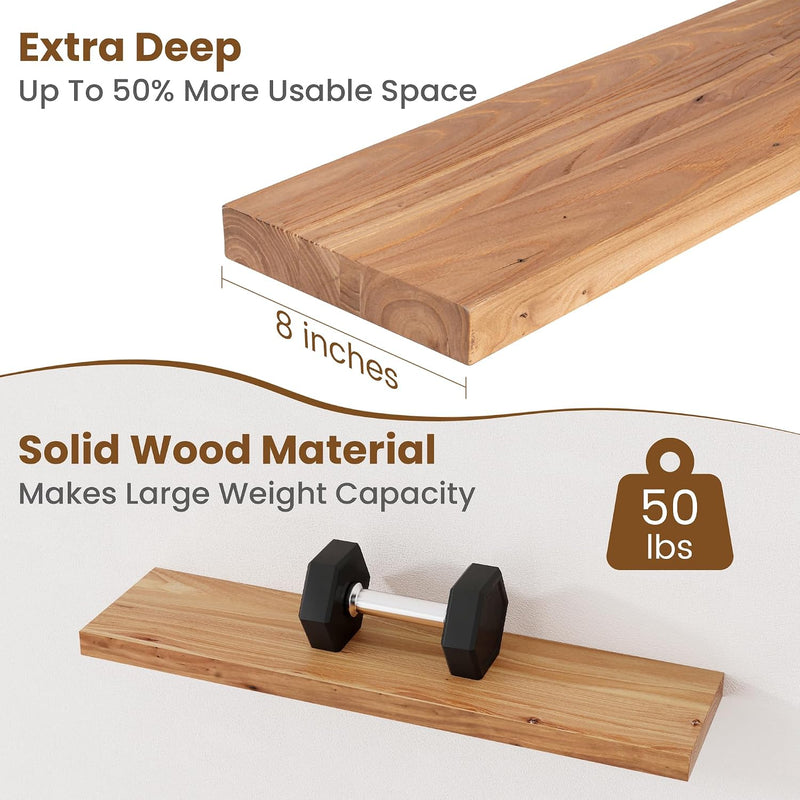 Floating Shelves for Wall Decor Rustic Solid (Set of 2)
