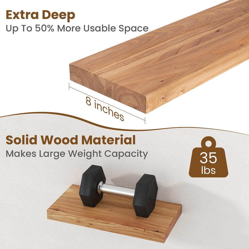 Floating Shelves for Wall Decor Rustic Solid (Set of 2)