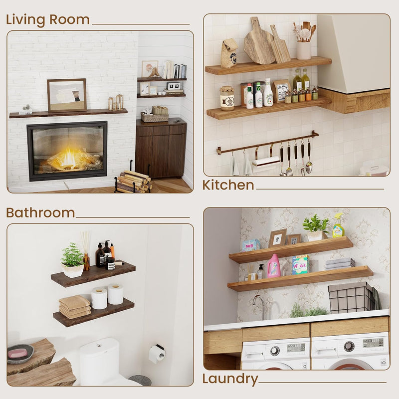 Floating Shelves for Wall Decor Rustic Solid (Set of 2)