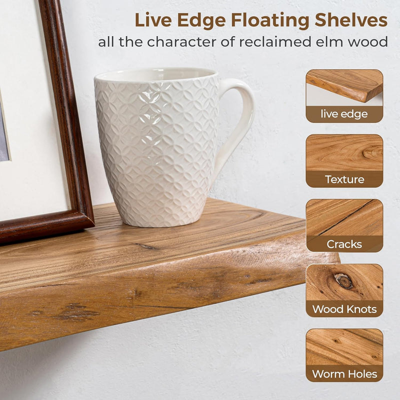 Floating Shelves for Wall Rustic Solid Elm
