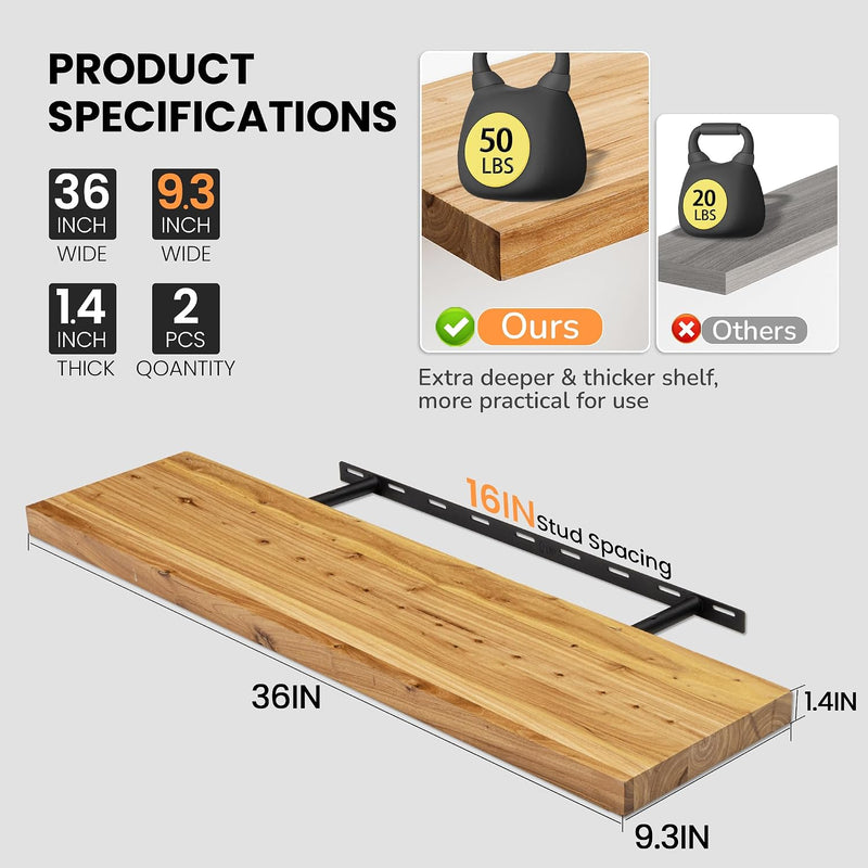 Floating Shelves for Wall Rustic Solid Live-Edge (Set of 2)