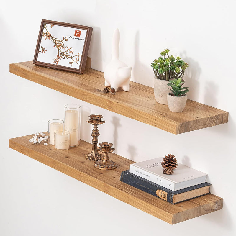 Floating Shelves for Wall Rustic Solid Live-Edge (Set of 2)