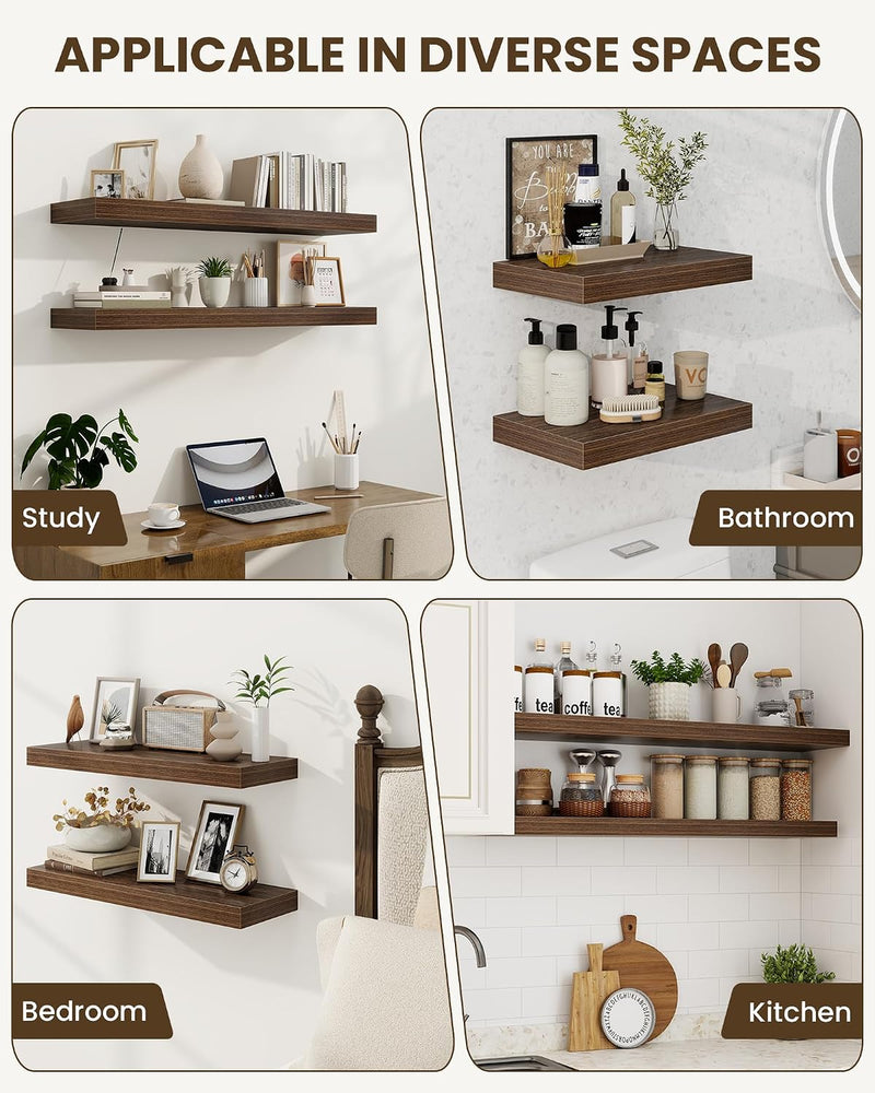 30" Floating Shelves for Wall Wooden with Invisible (Set of 2)