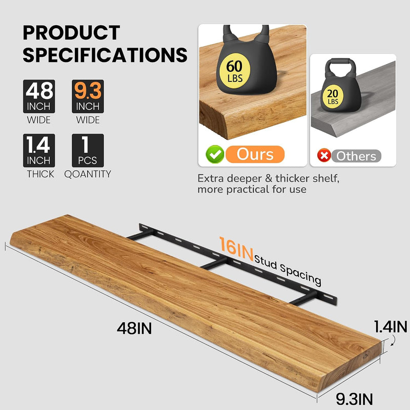 Floating Shelves for Wall Rustic Solid Live-Edge (Set of 2)