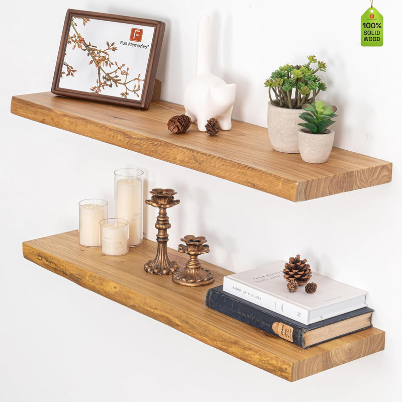 Floating Shelves for Wall Rustic Solid Live-Edge (Set of 2)