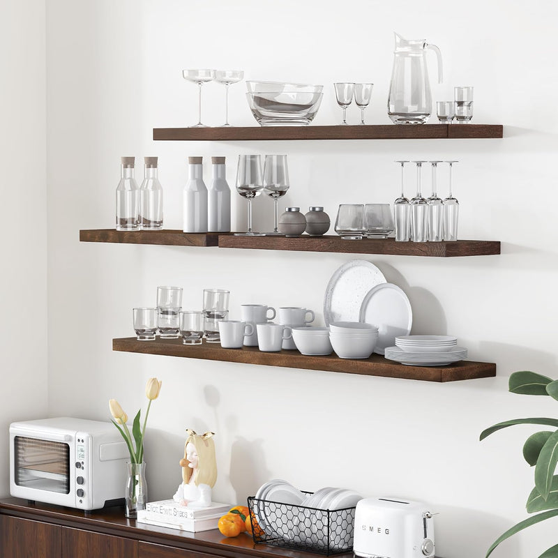 Floating Shelves for Wall Rustic Solid Live-Edge (Set of 2)