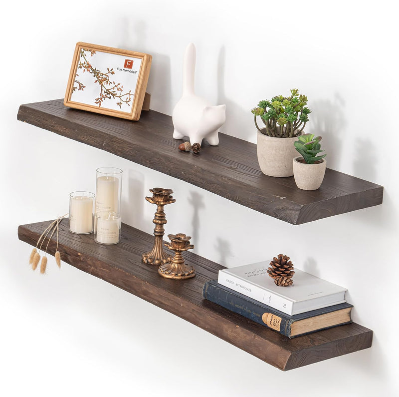 Floating Shelves for Wall Rustic Solid Live-Edge (Set of 2)
