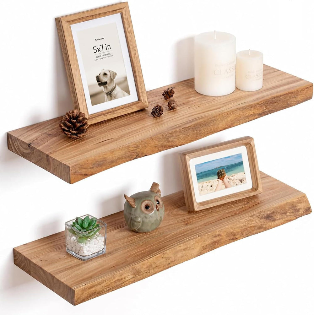Floating Shelves for Wall Rustic Solid Live-Edge (Set of 2)
